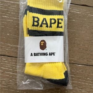 New BAPE Yellow Black Logo Crew Socks